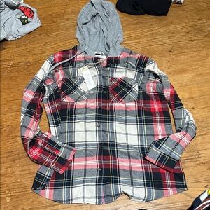 Plaid Button-Up Hoodie Shirt